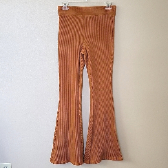 aerie Pants - Aerie Burnt Orange Thermal Waffle Knit Flare Pants Boho 70s Hippie - Size Small